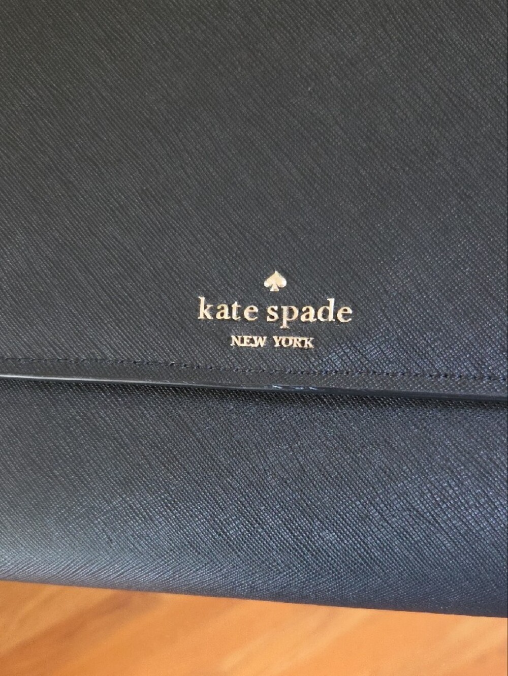 kate spade Black Saffiano Crossbody Flap Bag with Gold Logo